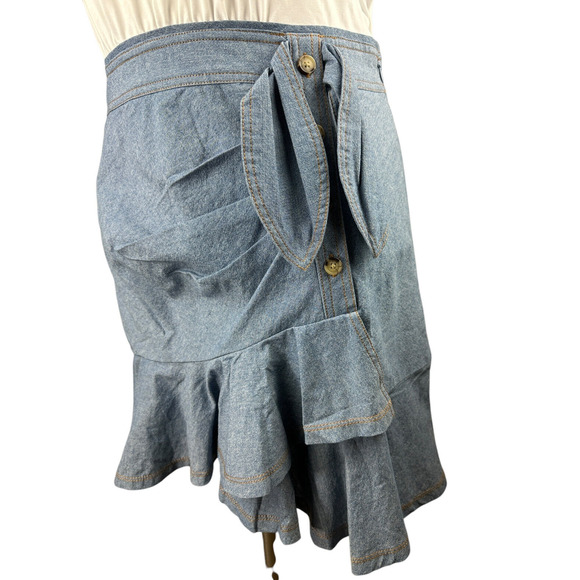 NWT Veronica Beard Chambray Bari T-Shirt Dress Tie Waist Ruffle Women's Large - Picture 4 of 15